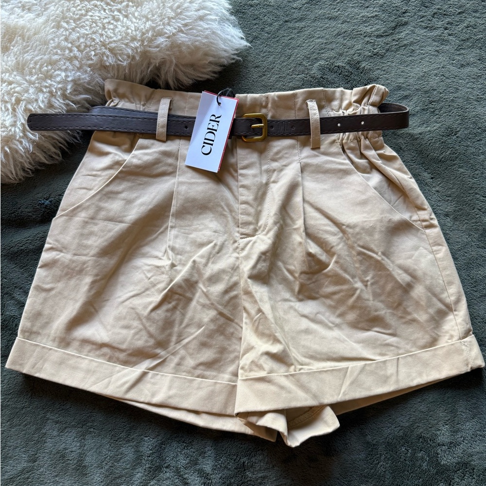 Cider Tan High Waist Shorts with Belt